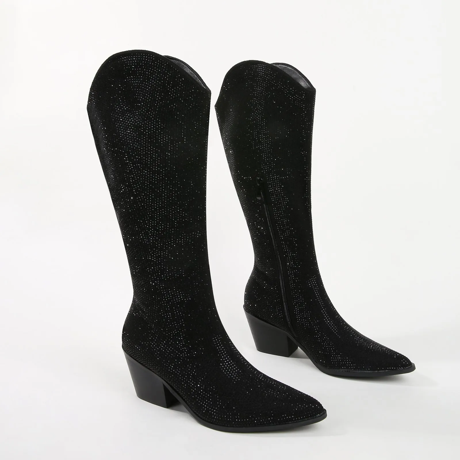 Aanika Black Shimmer Rhinestone Western Boots