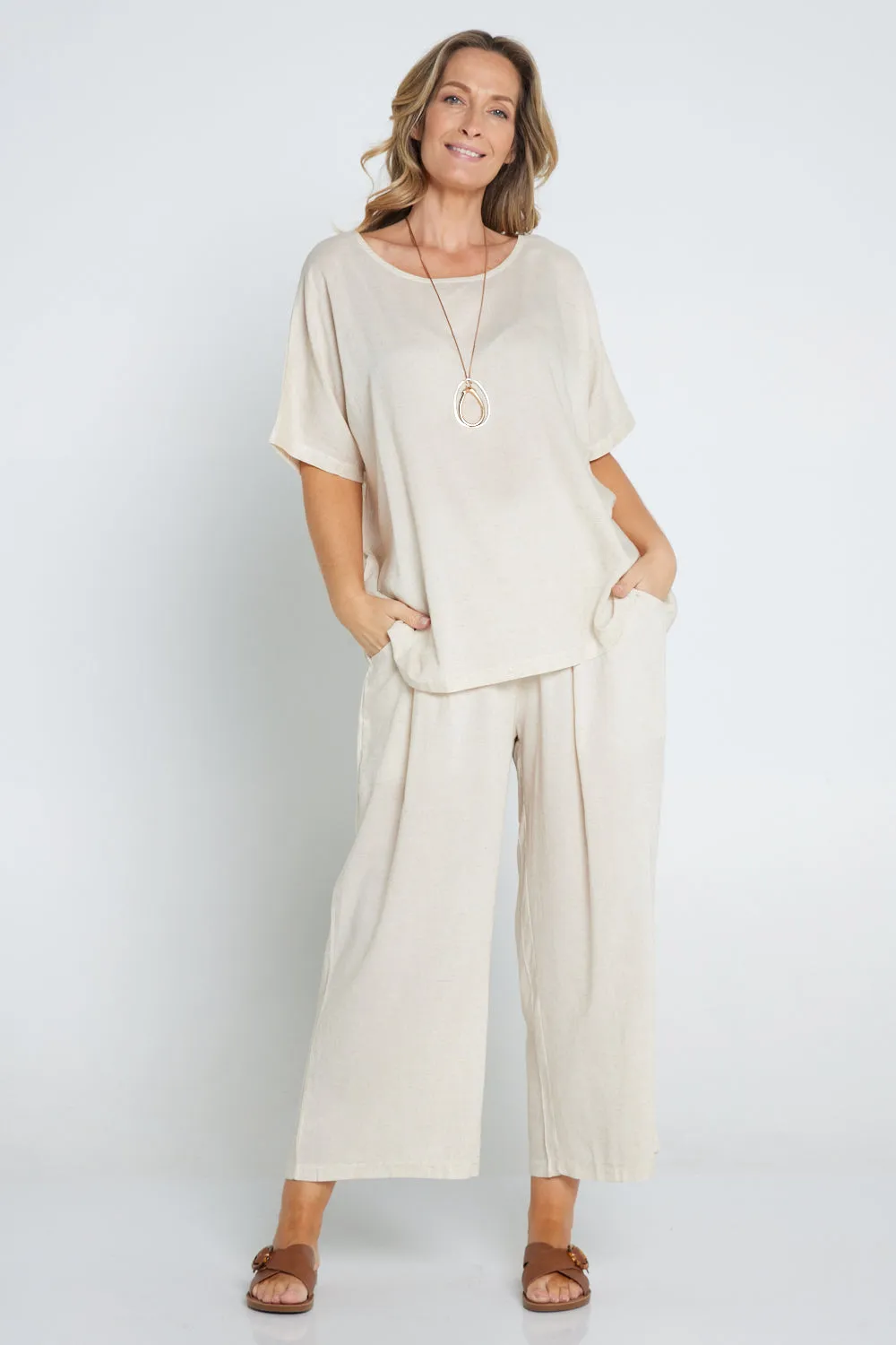 Adalee Linen Top - Flax