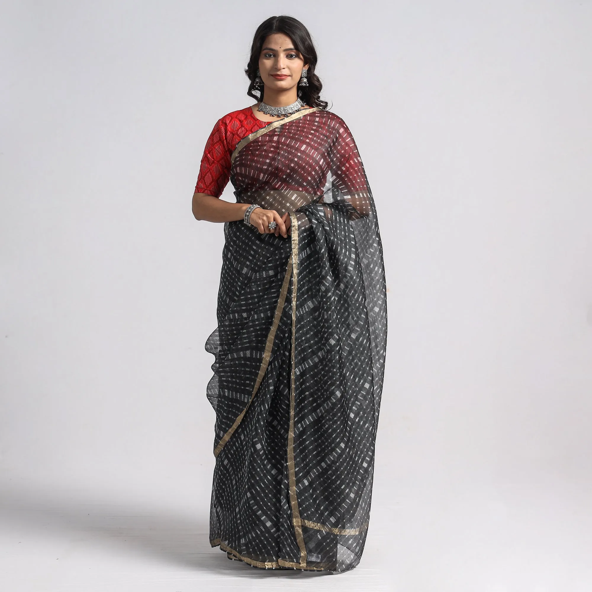 Black - Leheriya Tie-Dye Mothra Kota Doria Silk Saree