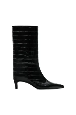 Black Mock Croc Embossed Ankle Boots