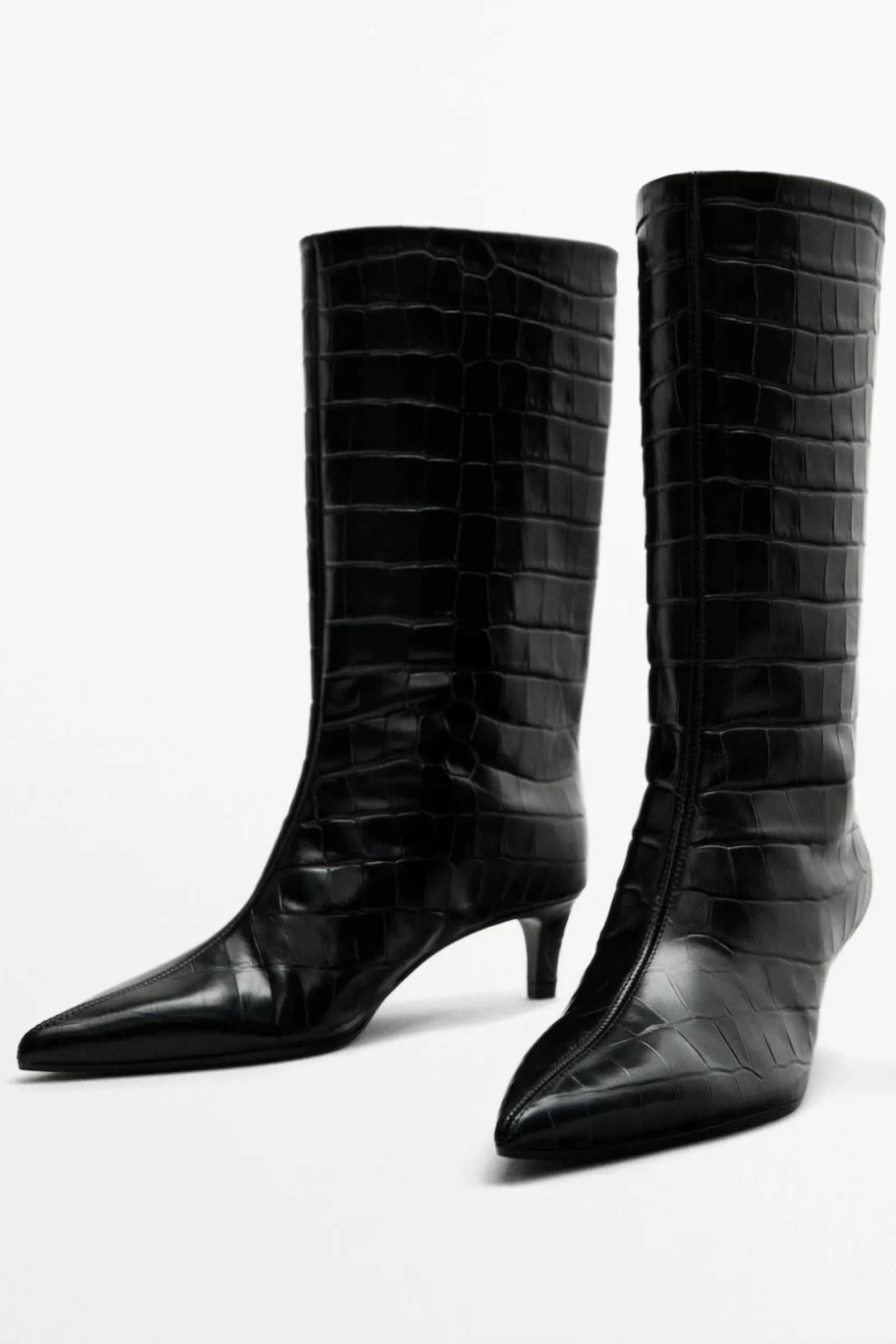 Black Mock Croc Embossed Ankle Boots