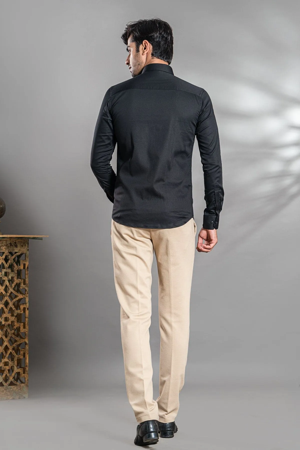 Black party wear shirt with black and golden sequence