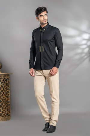 Black party wear shirt with black and golden sequence
