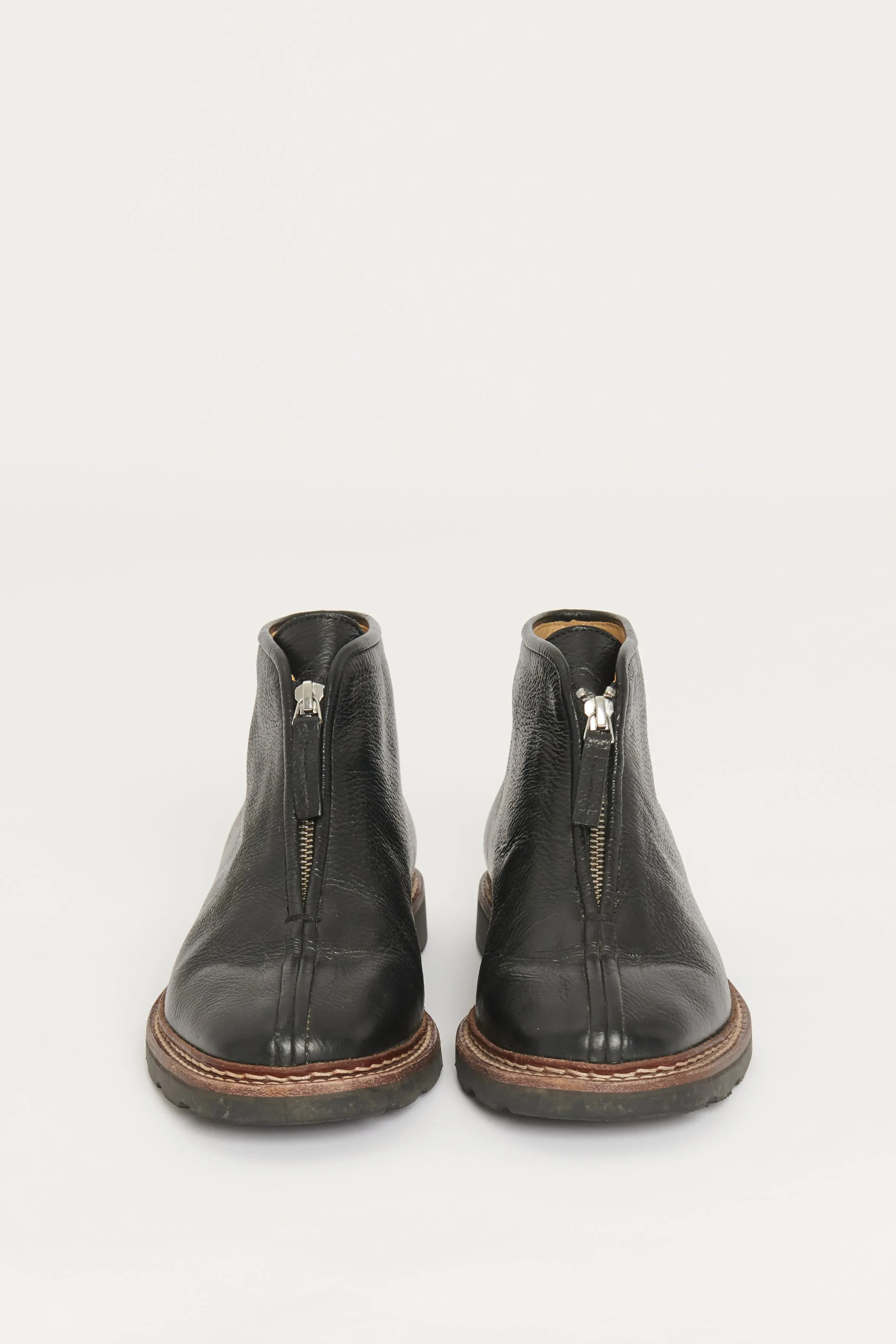 Black Pebbled Leather Zip Front Preowned Boots