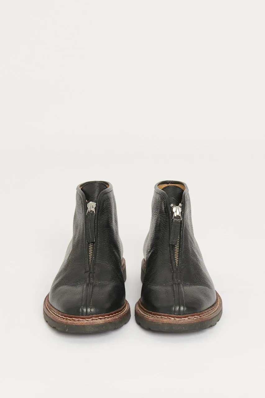 Black Pebbled Leather Zip Front Preowned Boots
