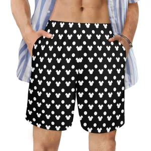 Black With White Mickey Polka Dots Men's Swim Trunks Swimsuit