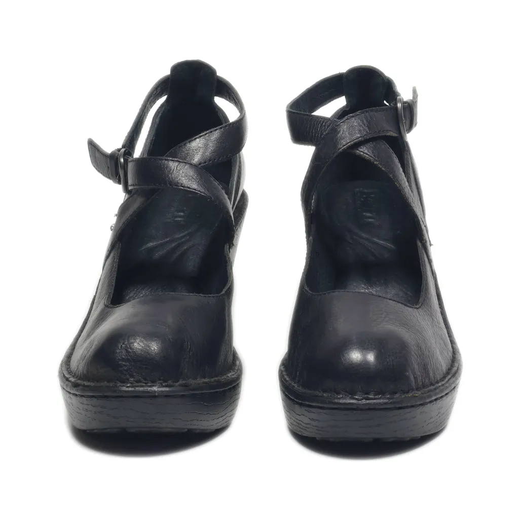 Born Wedge Shoes Leather Black Colour For Women