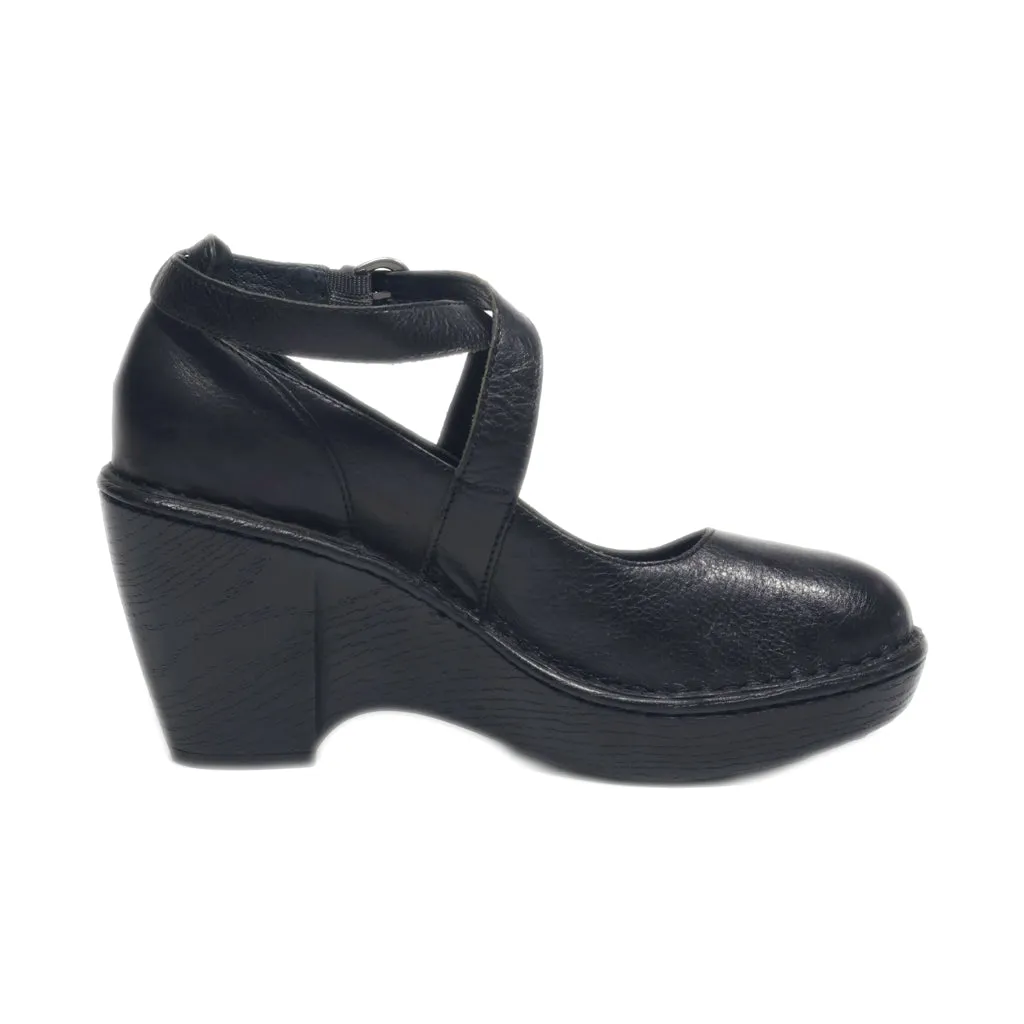 Born Wedge Shoes Leather Black Colour For Women