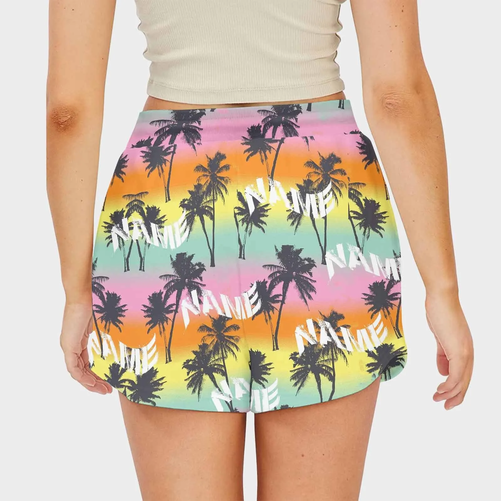 Custom Name Palm Tree Women's Mid-Length Board Shorts Swim Trunks Put Your Face on Shorts