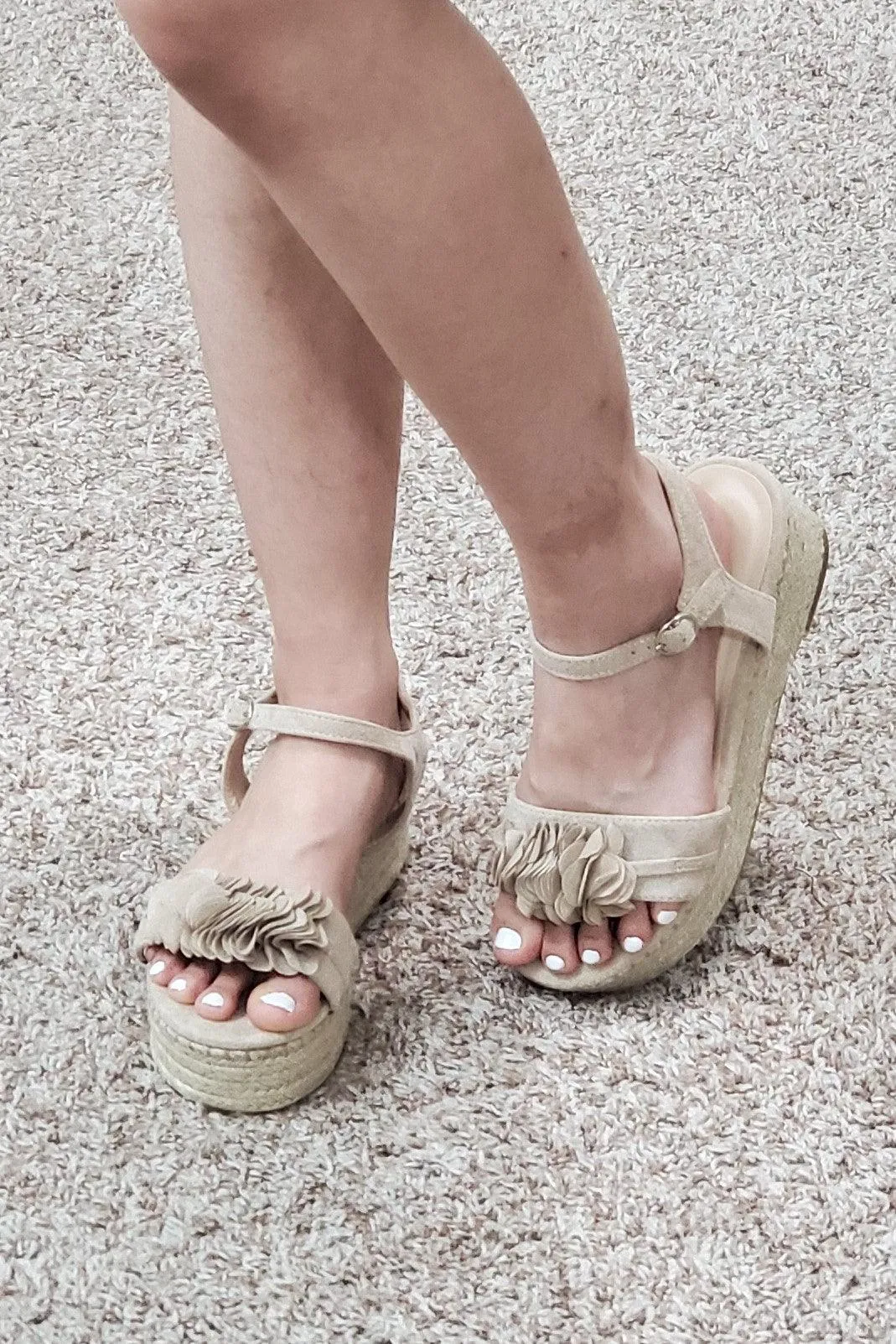 FINAL SALE - Taupe Ruffle Espadrille Sandal
