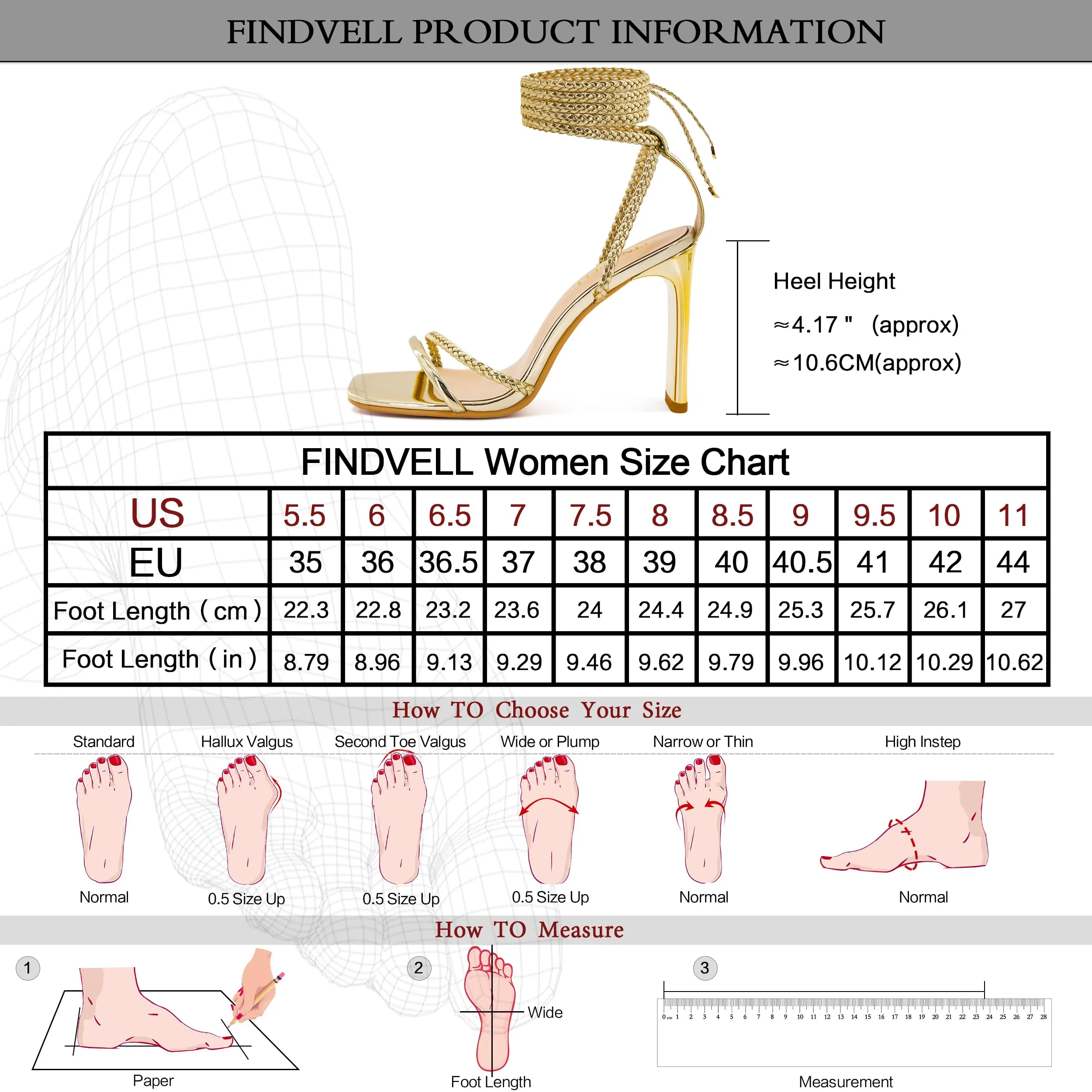 FINDVELL Gold Strappy Heels for Women Lace Up Heels Braided Tie Up High Heeled Sandals Square Open Toe Chunky Block Heels Party Dress Shoes Size 8