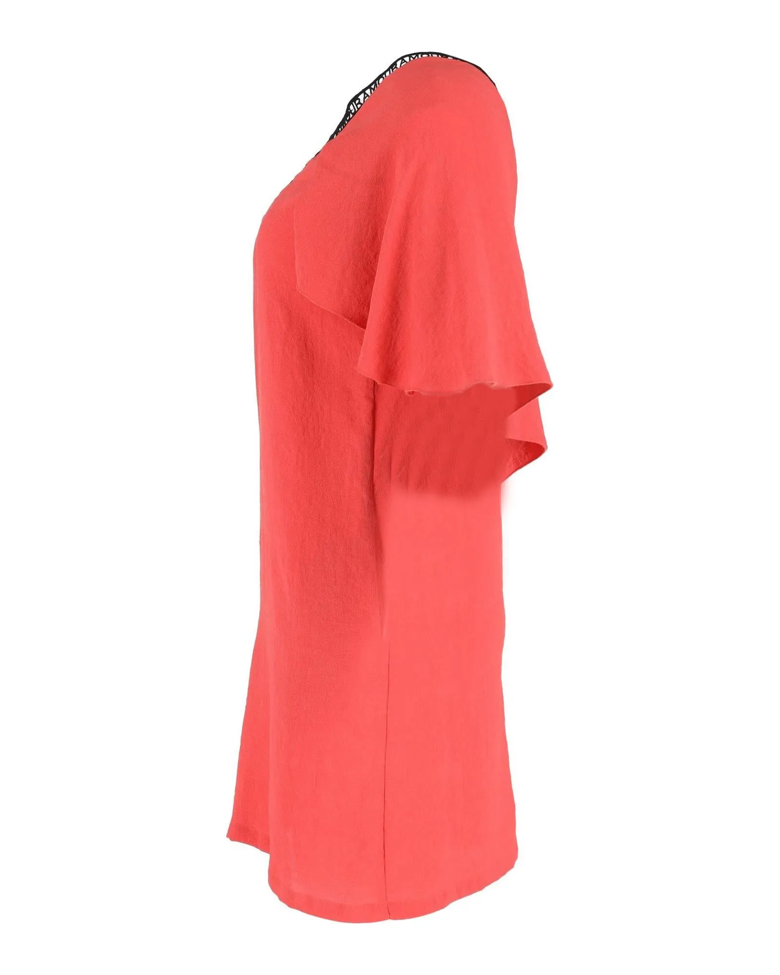 Flutter-Sleeve Red Crepe Dress
