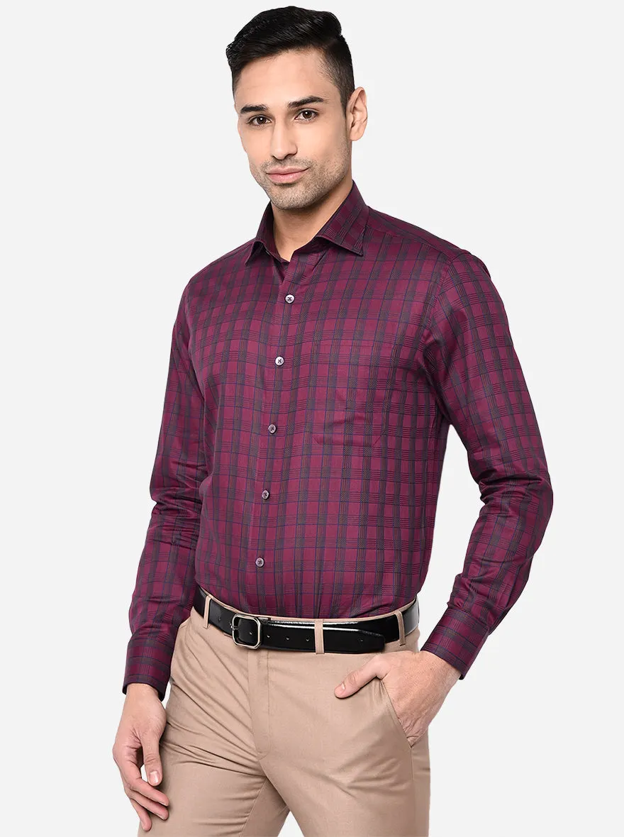 Fucshia Checked Slim Fit Formal Shirt | Metal