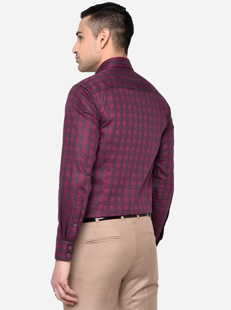 Fucshia Checked Slim Fit Formal Shirt | Metal