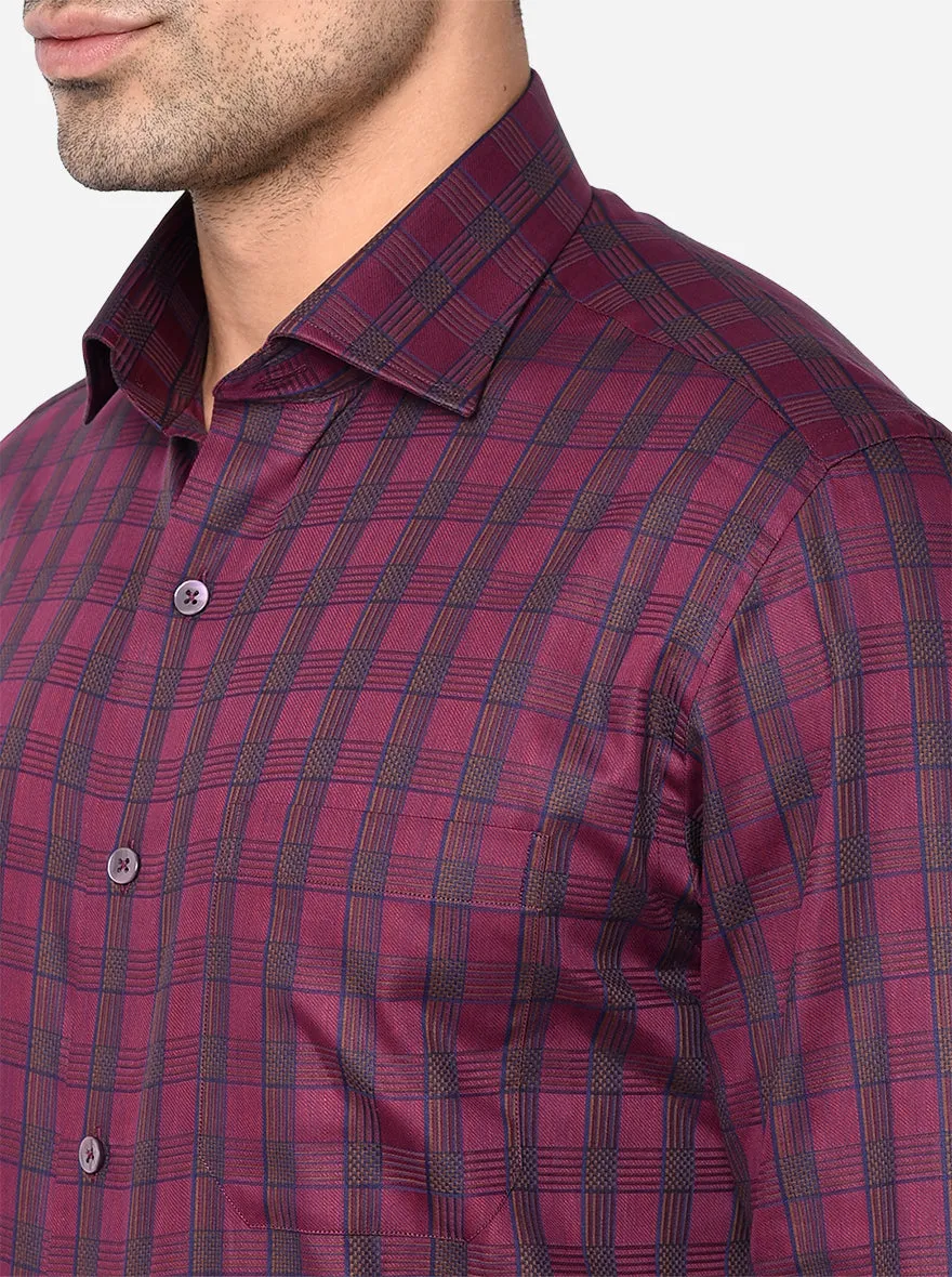Fucshia Checked Slim Fit Formal Shirt | Metal