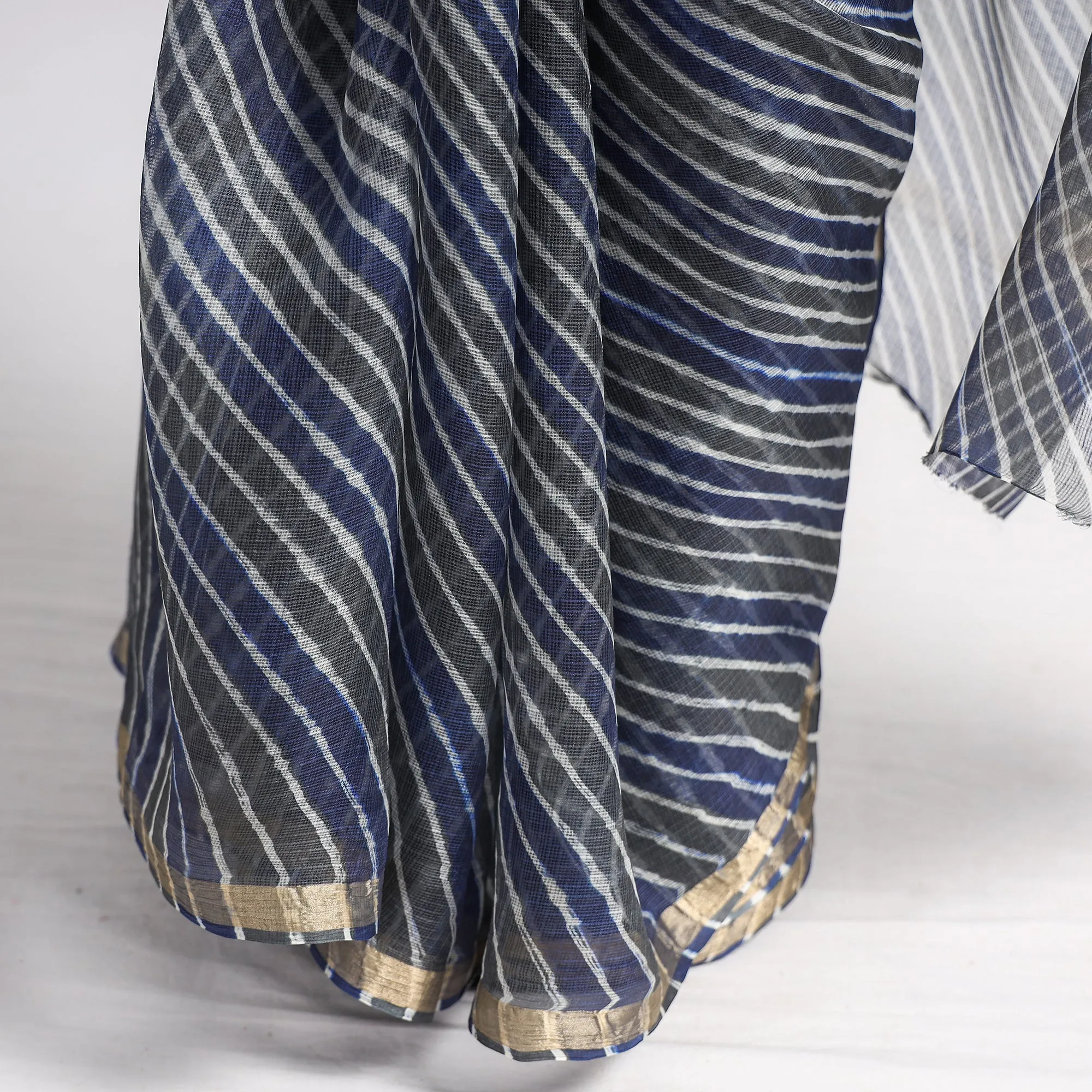 Grey - Leheriya Tie-Dye Kota Doria Silk Saree