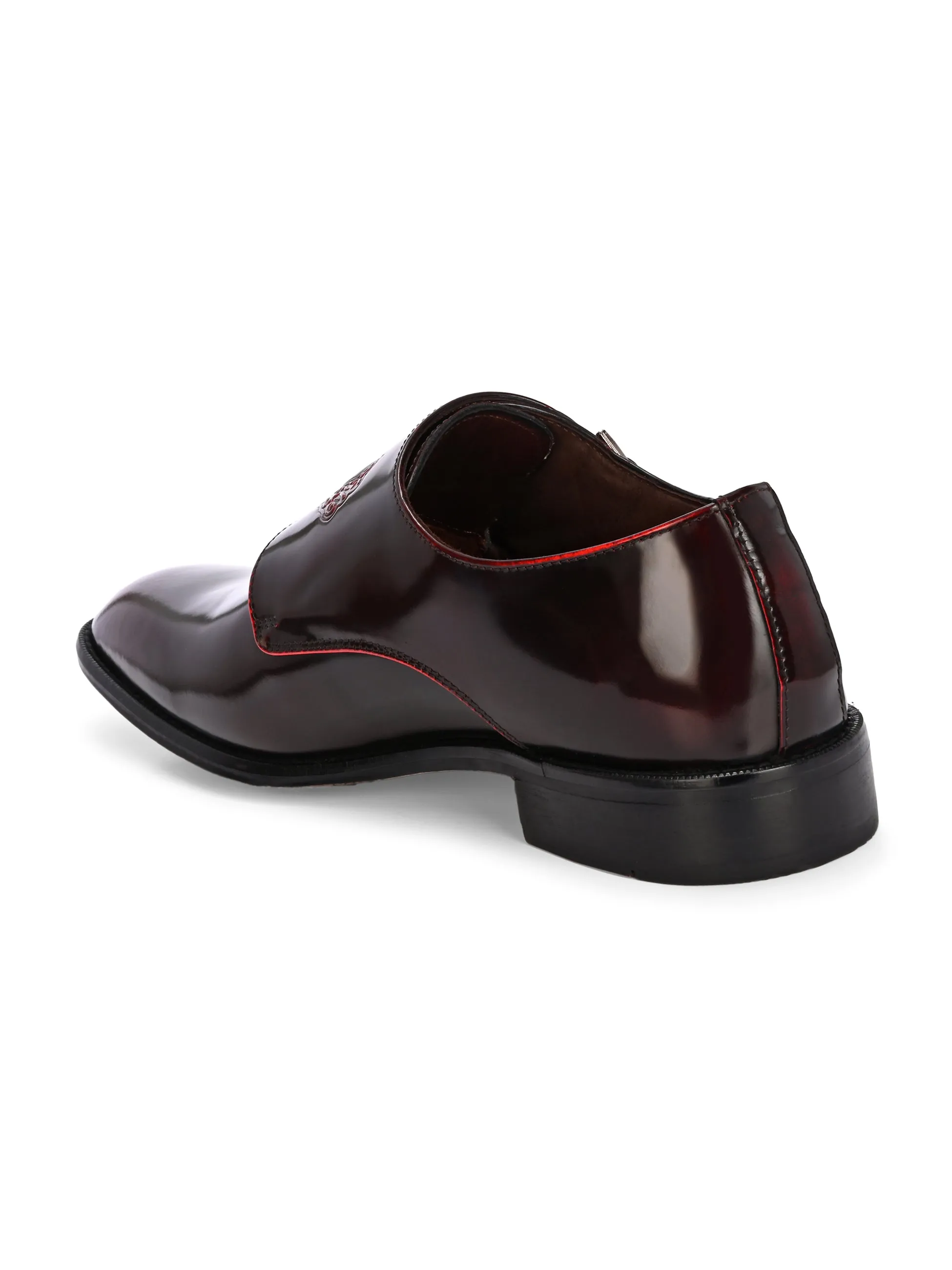 Hitz Men's Cherry Leather Party Wear Monk Shoes