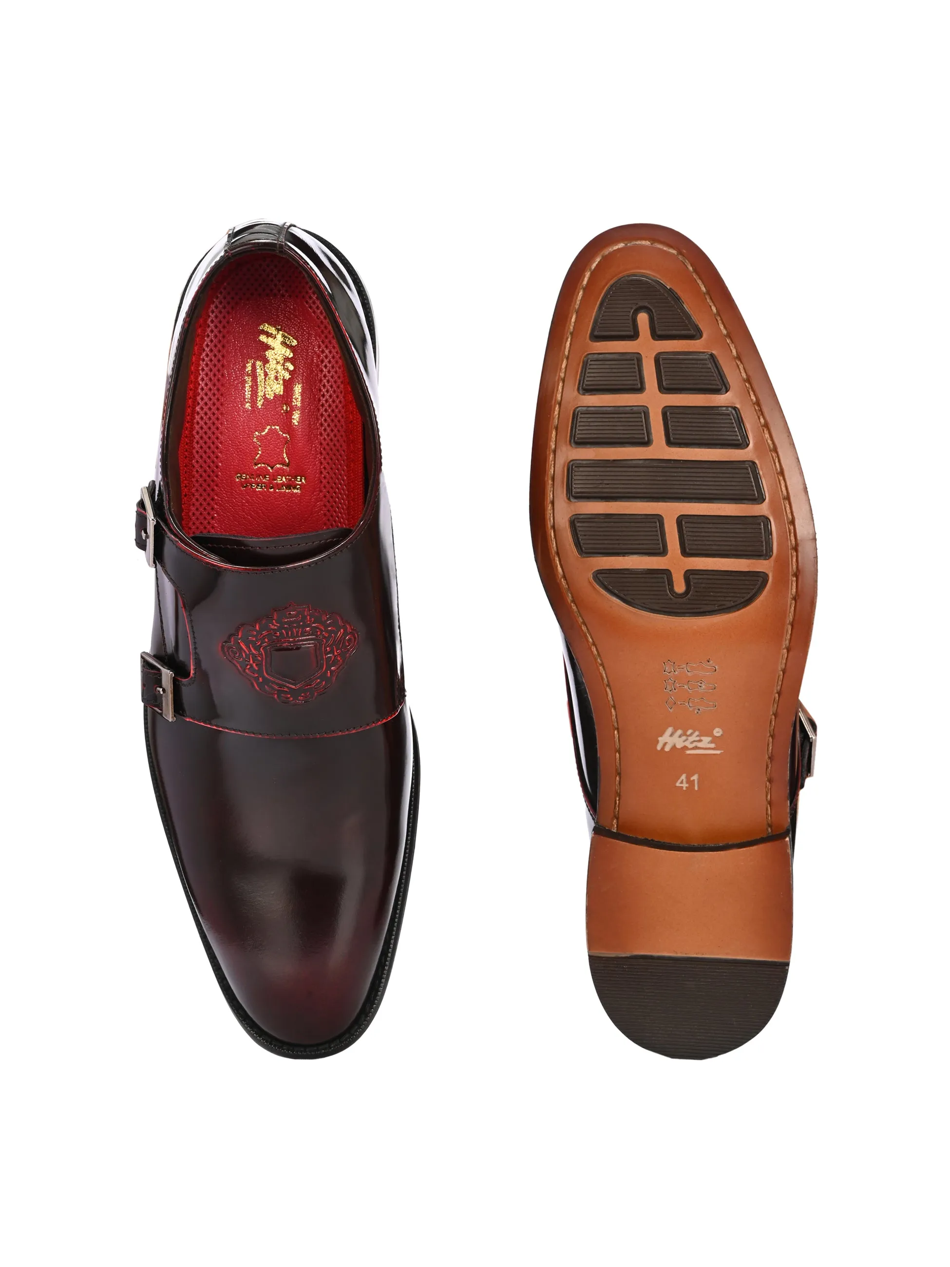 Hitz Men's Cherry Leather Party Wear Monk Shoes