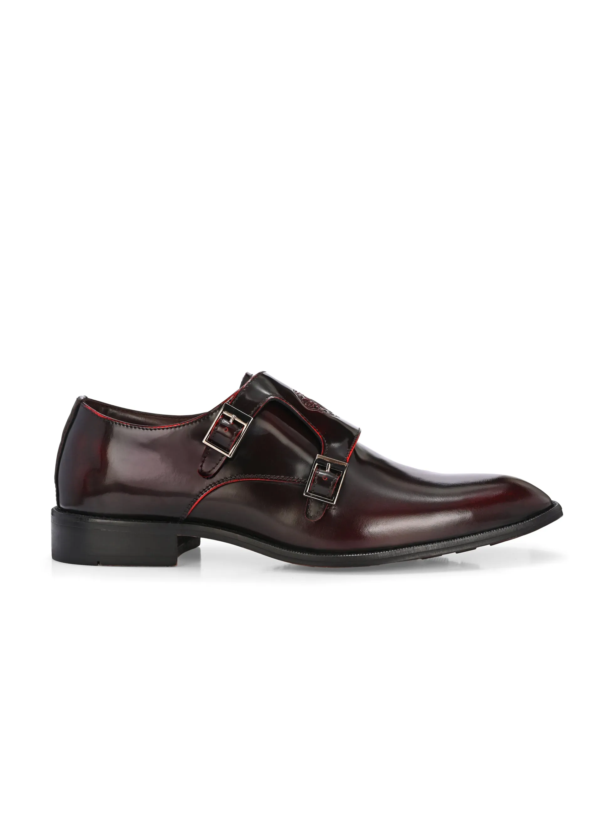 Hitz Men's Cherry Leather Party Wear Monk Shoes