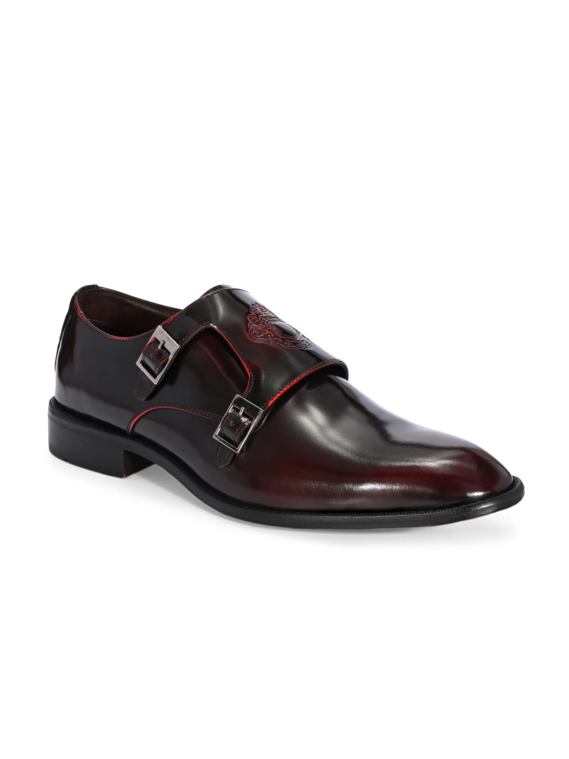 Hitz Men's Cherry Leather Party Wear Monk Shoes