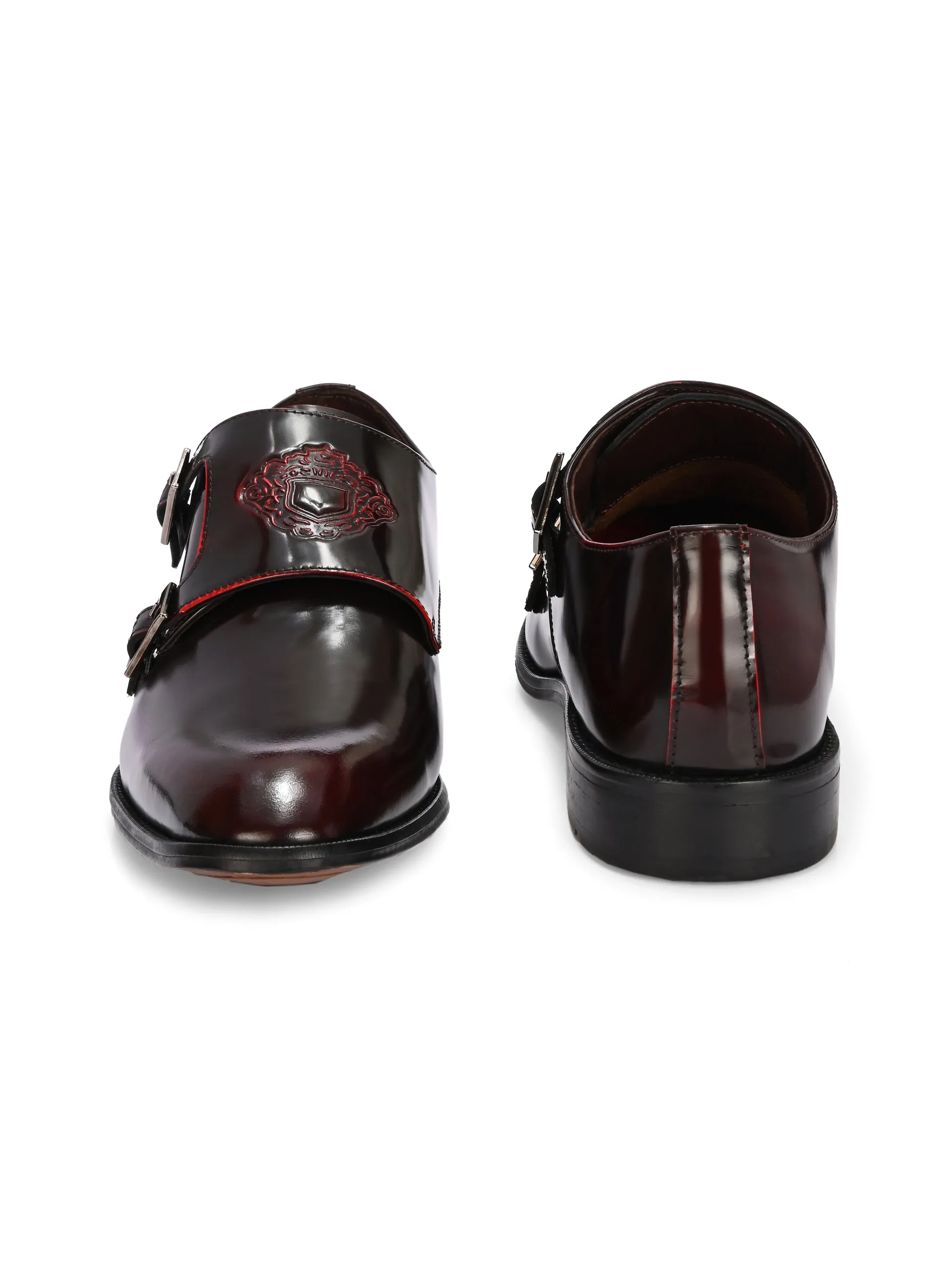 Hitz Men's Cherry Leather Party Wear Monk Shoes
