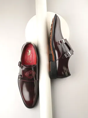 Hitz Men's Cherry Leather Party Wear Monk Shoes