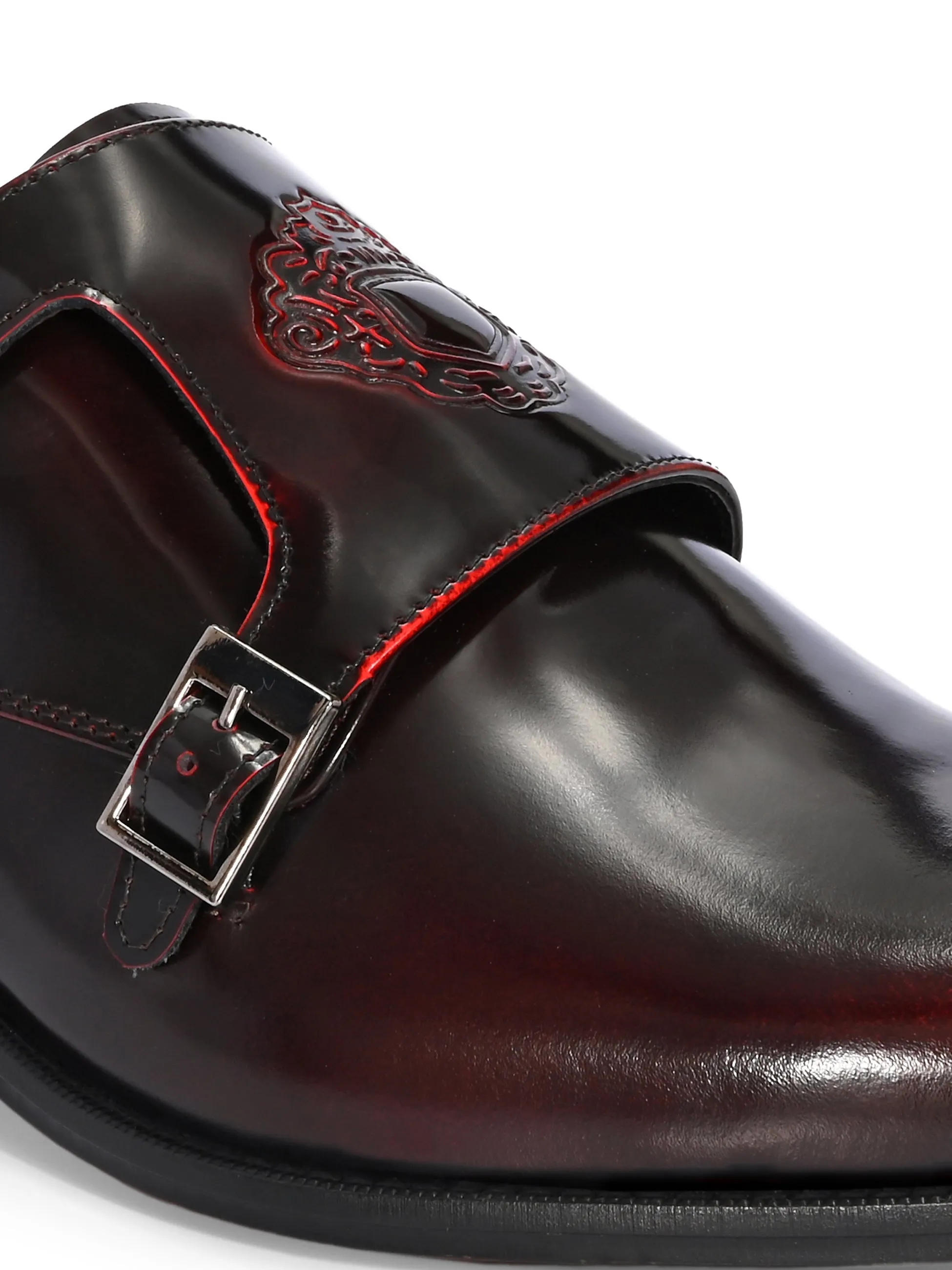Hitz Men's Cherry Leather Party Wear Monk Shoes