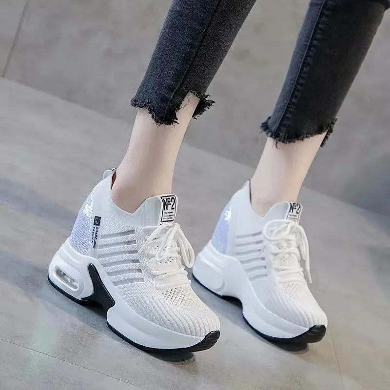 Joskaa 2024 New White Glitter Platform Sneakers