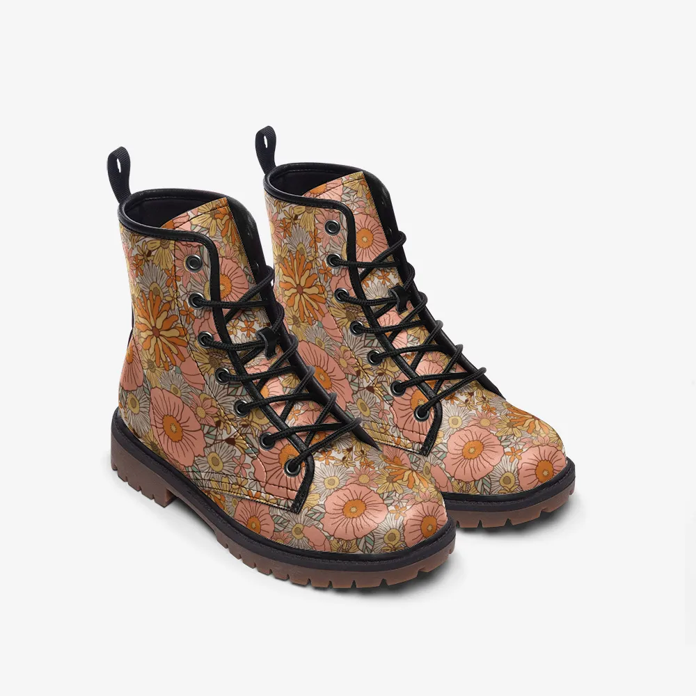 Lace Up Combat Boots Faux Leather Lightweight