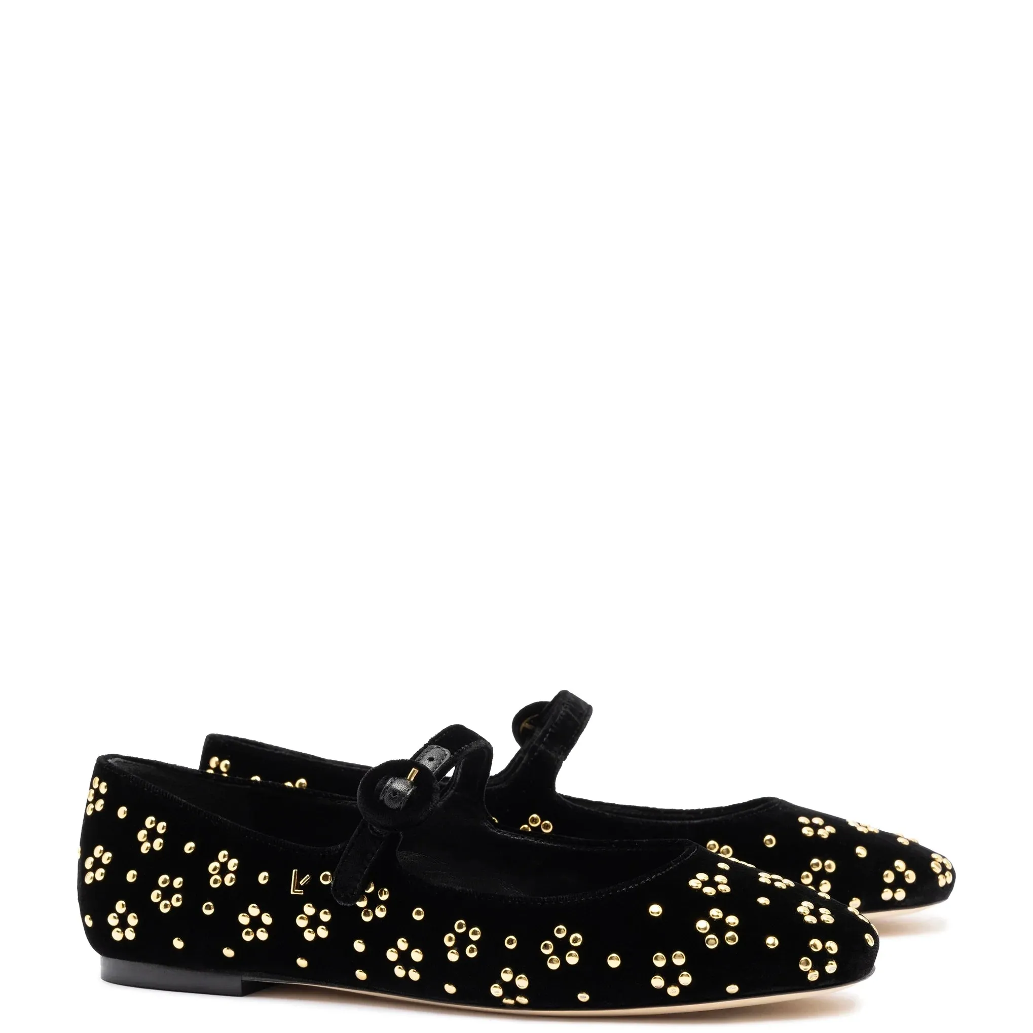 LARROUDÉ Blair Ballet Flat In Black Velvet and Gold Studs