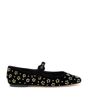 LARROUDÉ Blair Ballet Flat In Black Velvet and Gold Studs