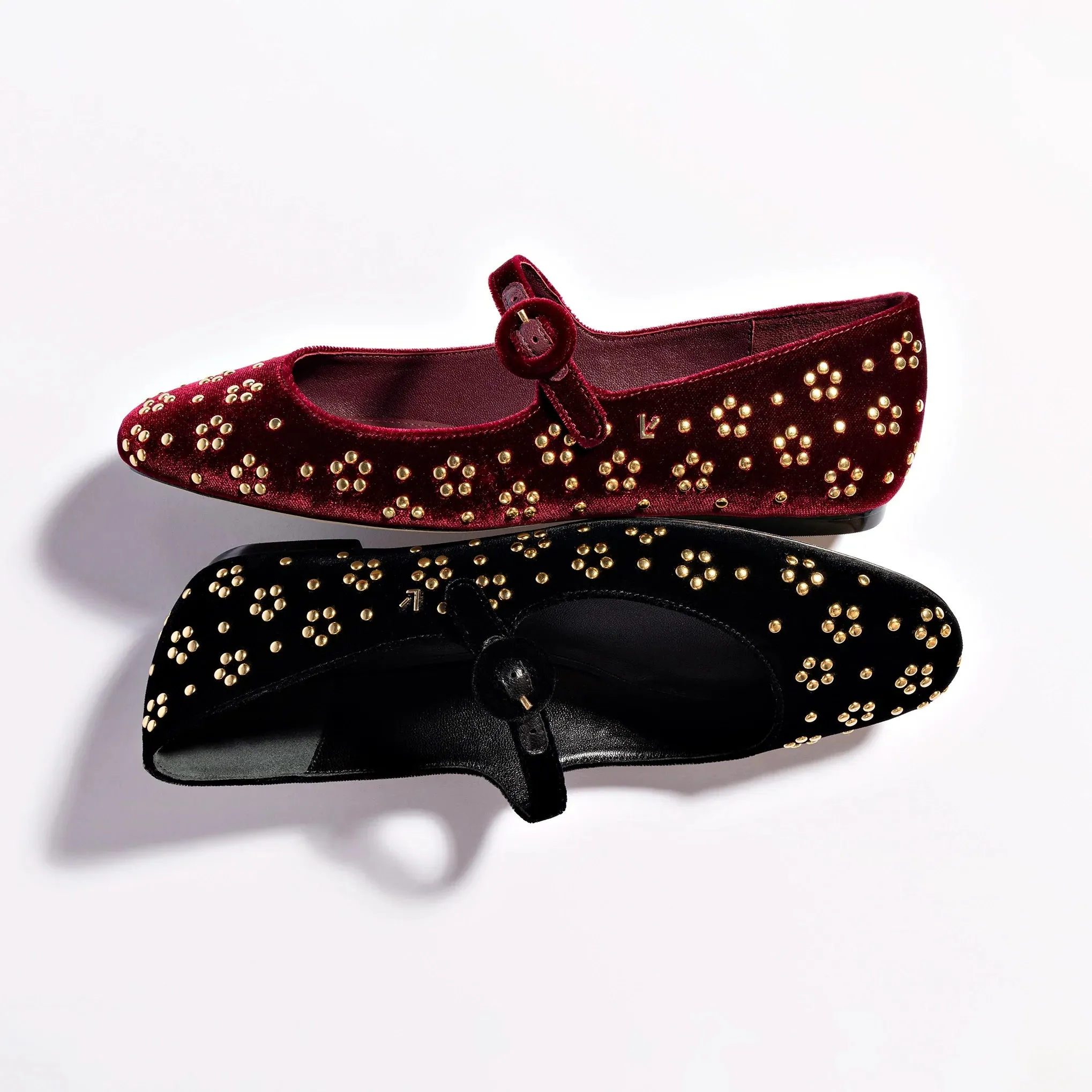 LARROUDÉ Blair Ballet Flat In Black Velvet and Gold Studs
