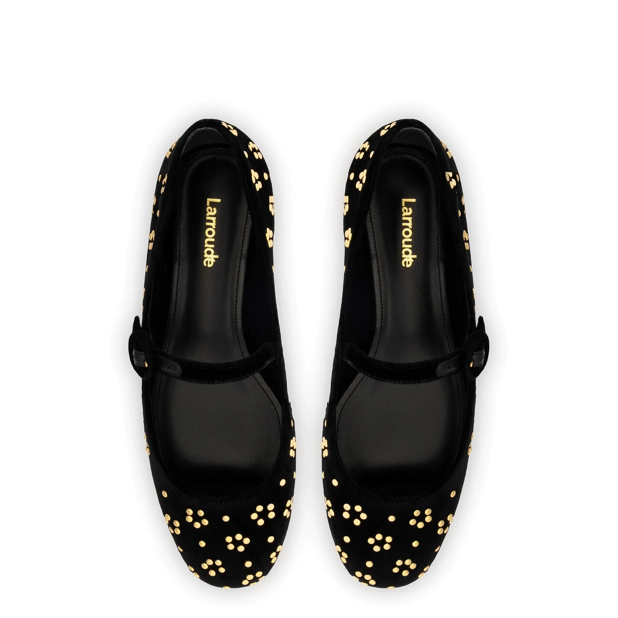 LARROUDÉ Blair Ballet Flat In Black Velvet and Gold Studs
