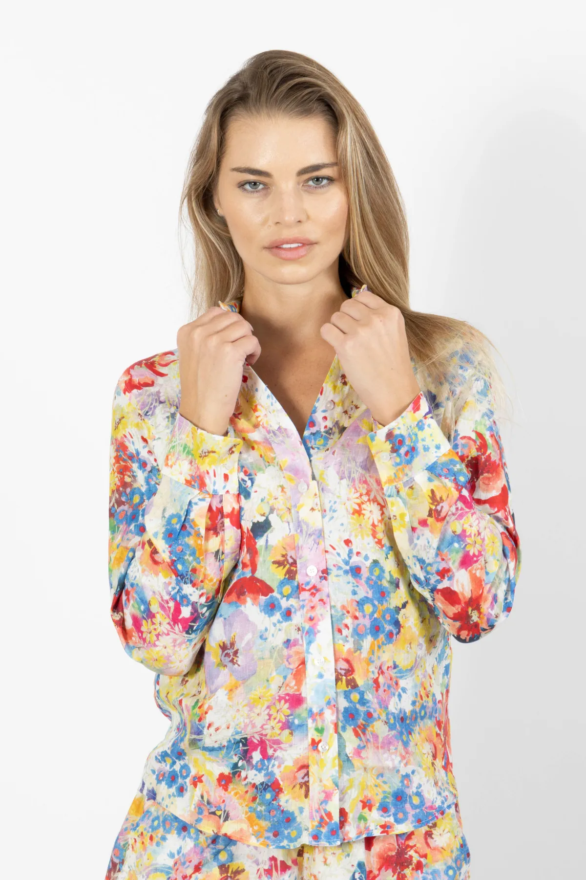 Malta Linen Button-Up - Bright Floral