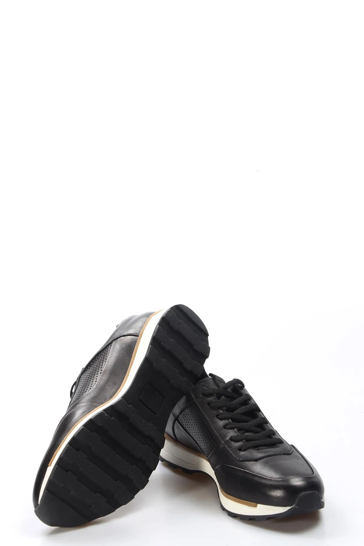 Men's Black and Brown Leather Sneakers-Wessi