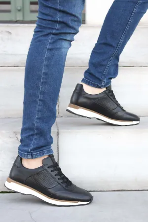 Men's Black and Brown Leather Sneakers-Wessi