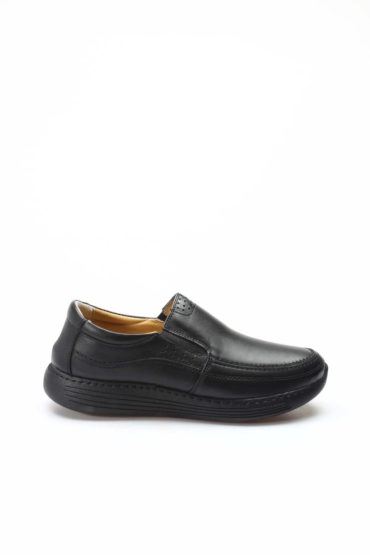 Men's Black Leather Slip-On Shoes-Wessi