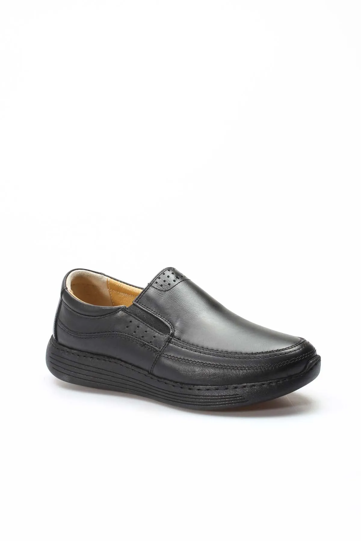 Men's Black Leather Slip-On Shoes-Wessi