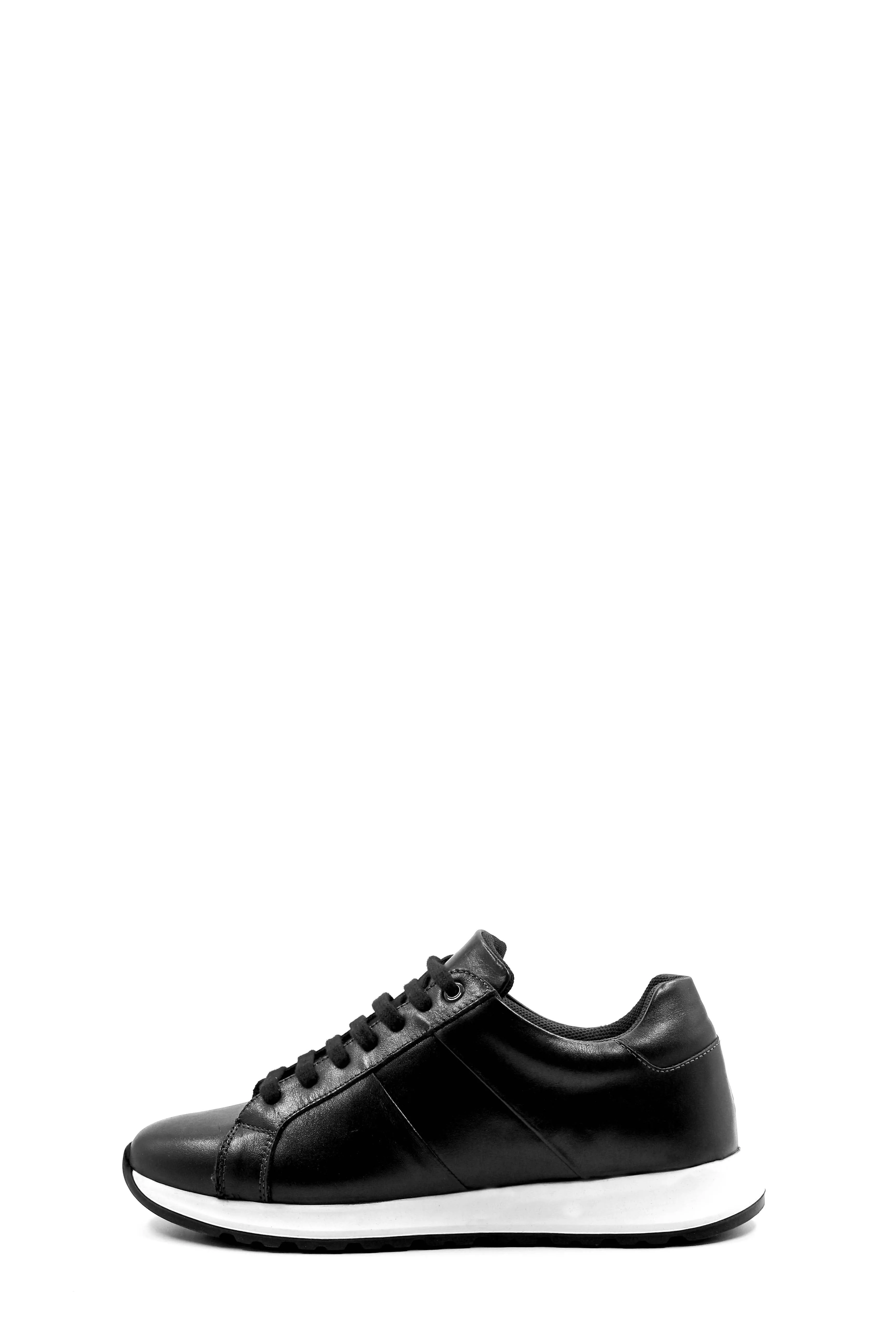 Men's Black Leather Sneakers with White Contrast Sole - Wessi