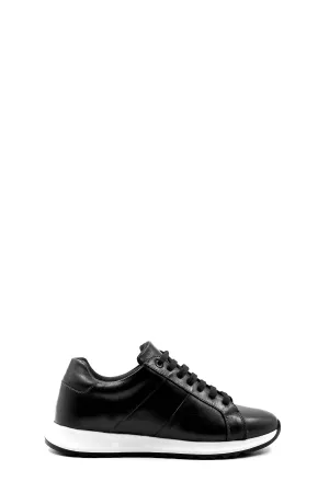Men's Black Leather Sneakers with White Contrast Sole - Wessi