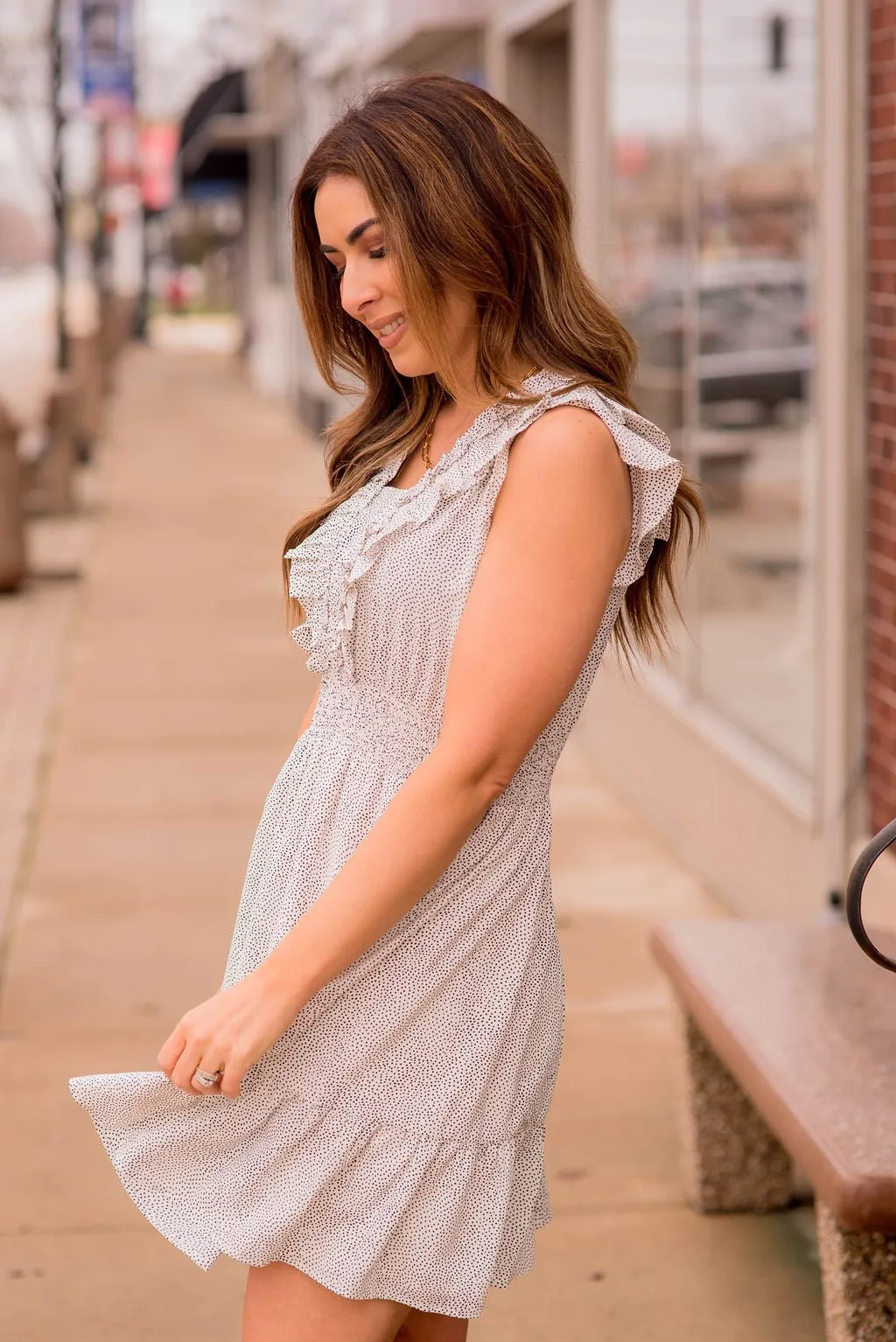 Micro Dots Ruffle Accented Dress