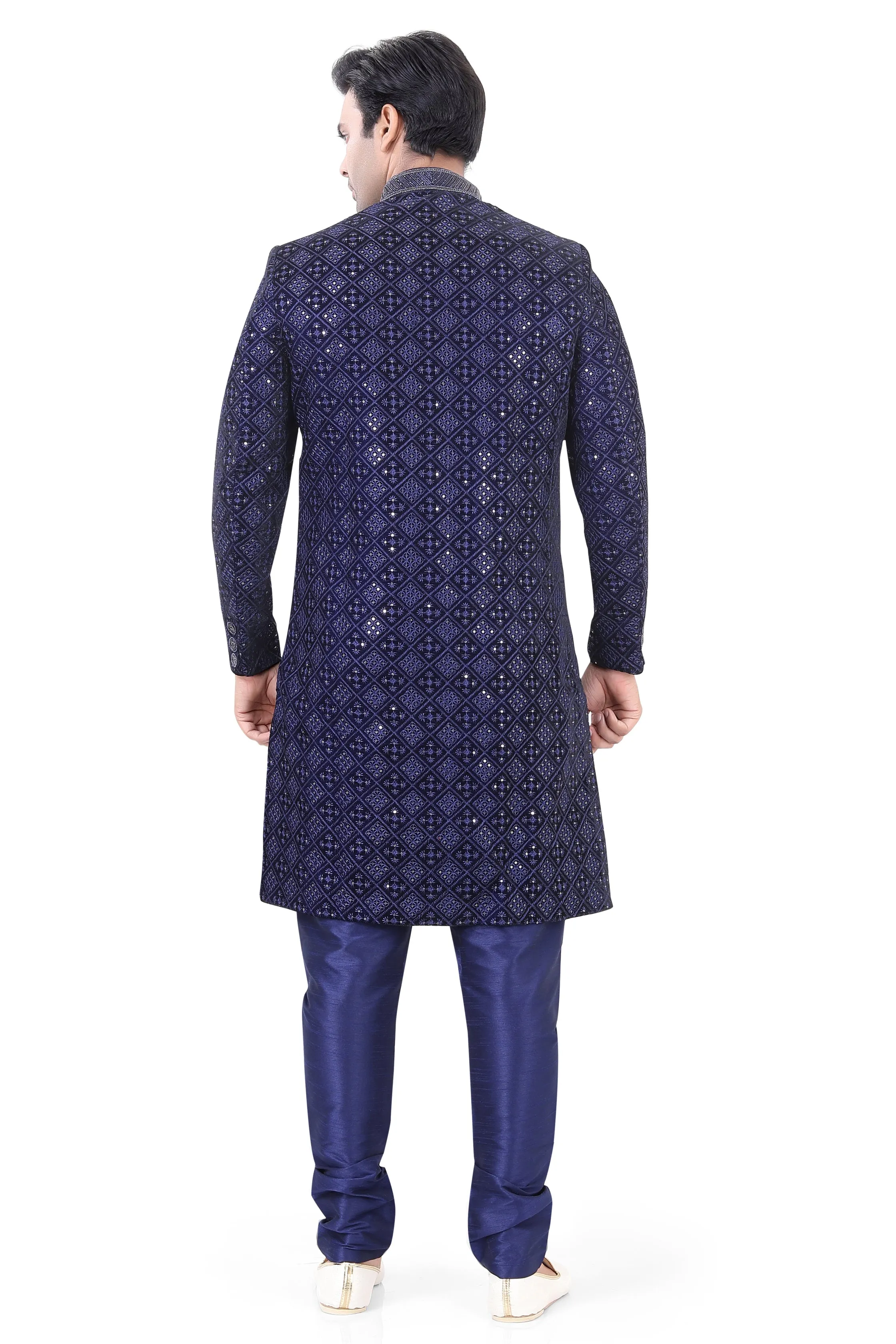 Navy Blue Velvet Sherwani