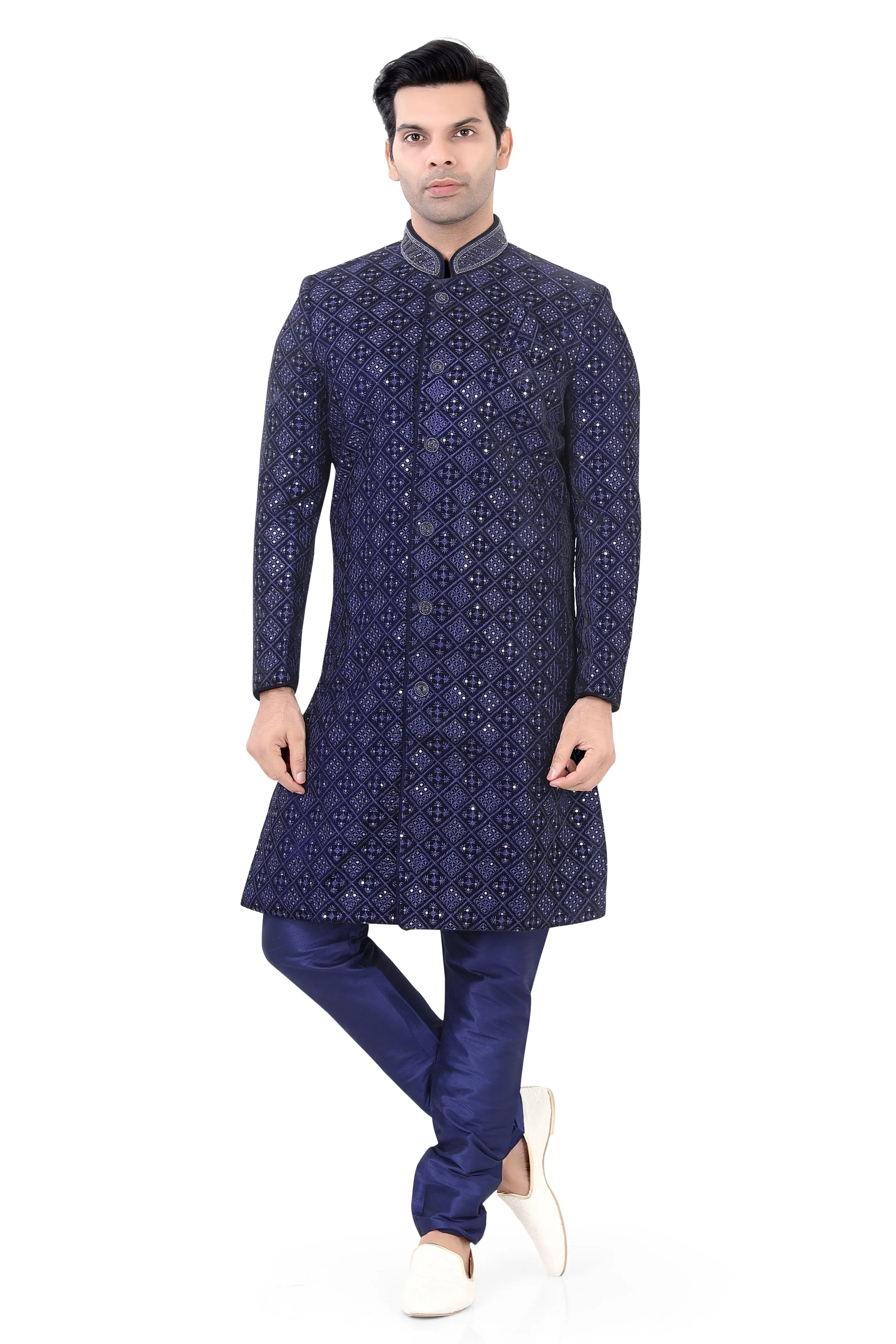 Navy Blue Velvet Sherwani