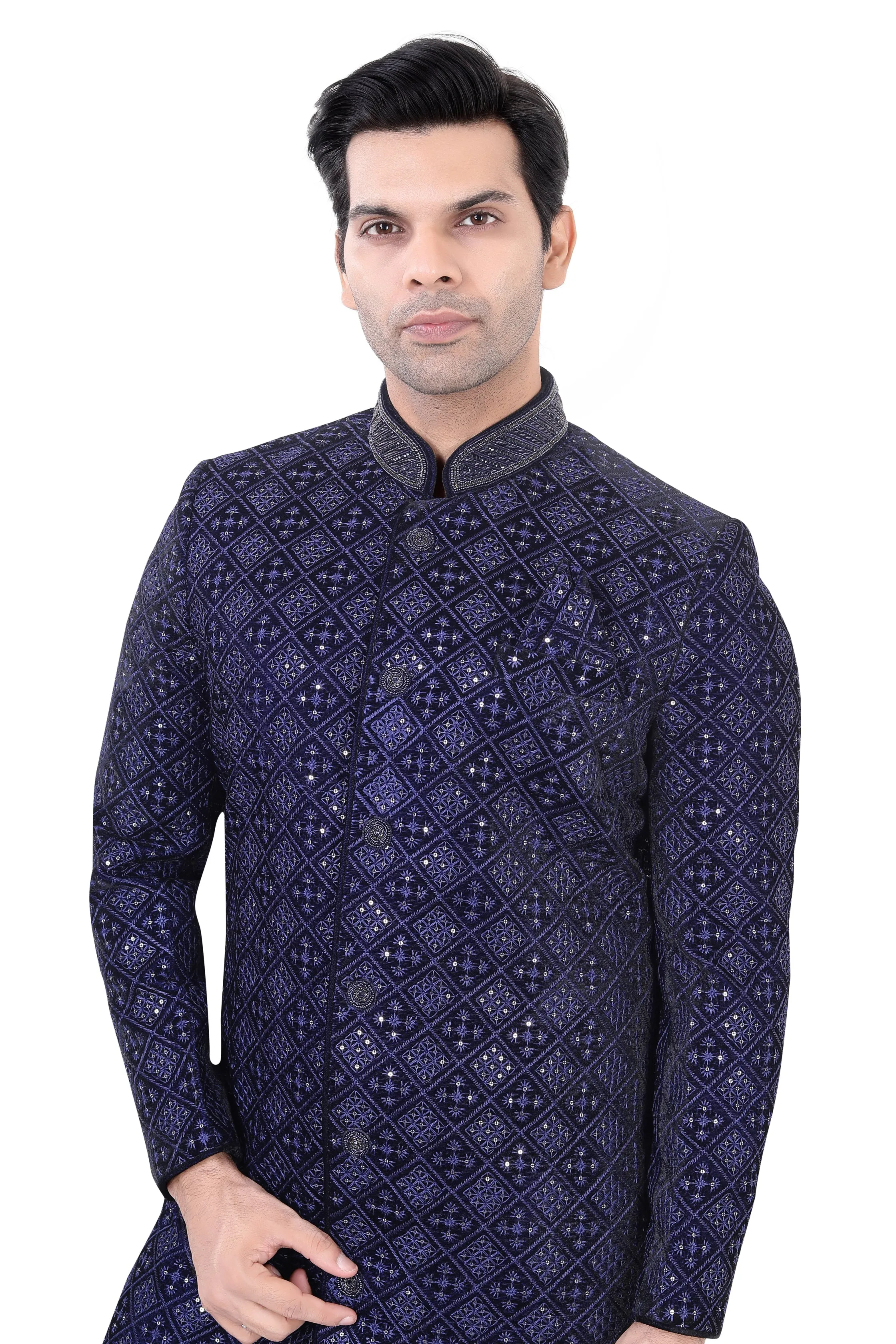 Navy Blue Velvet Sherwani