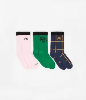 Nike SB Everyday Max Lightweight Crew Socks (3 Pair) - Green / Multicolour