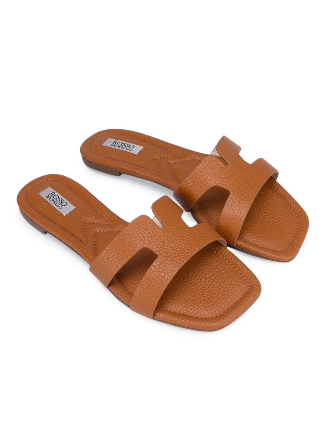 Orange Foux Leather Sliders