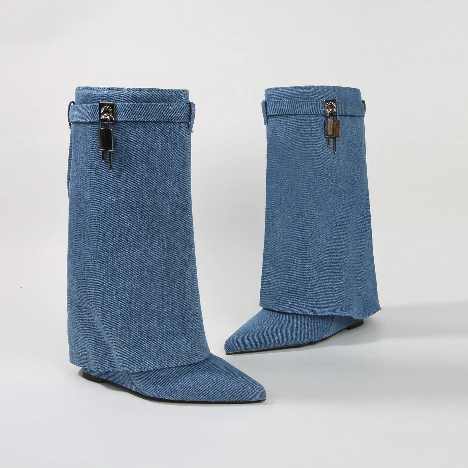 Paisley Leather Fold-over Wege Boots with Lock Detail