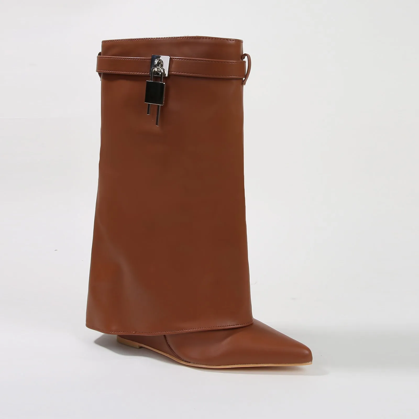 Paisley Leather Fold-over Wege Boots with Lock Detail