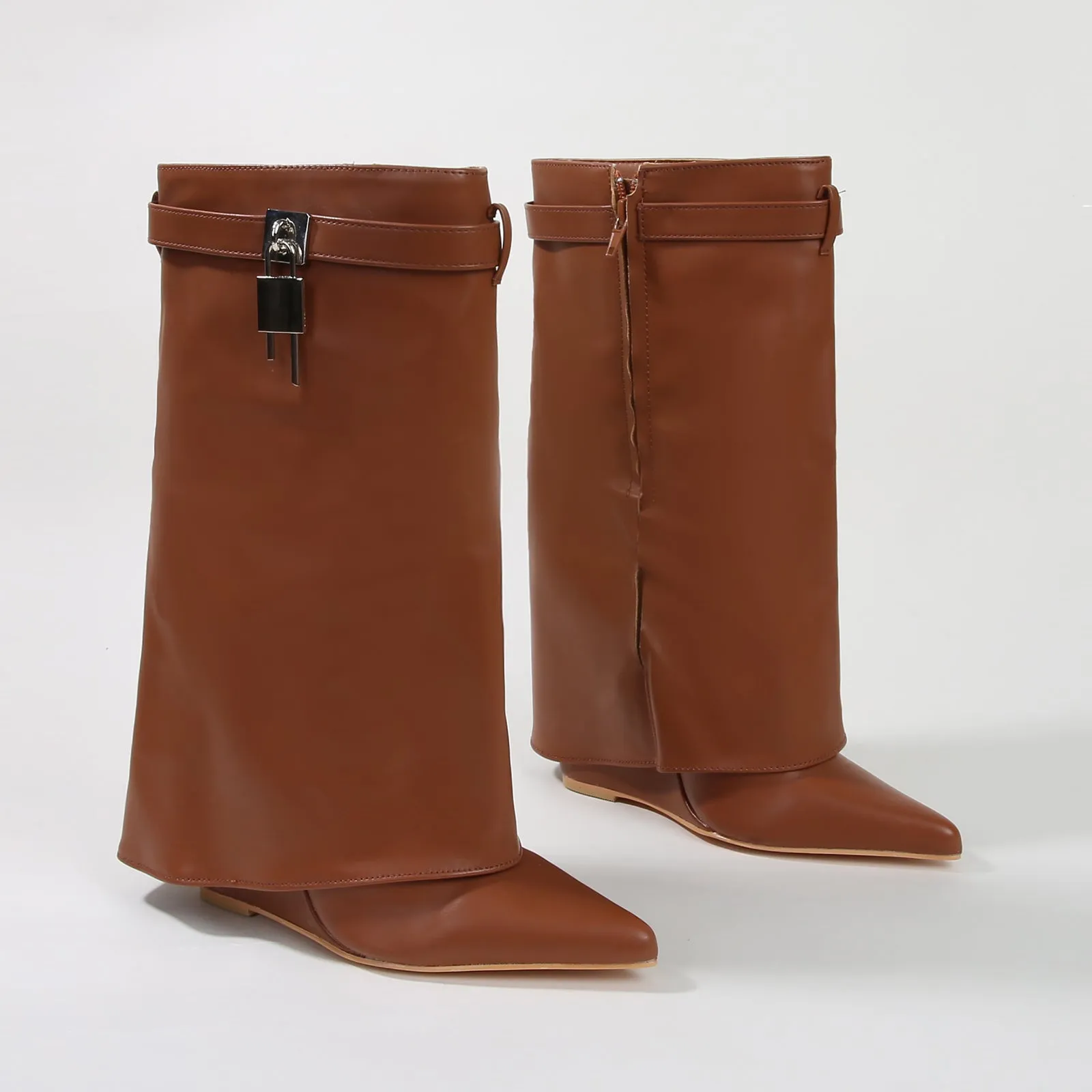 Paisley Leather Fold-over Wege Boots with Lock Detail
