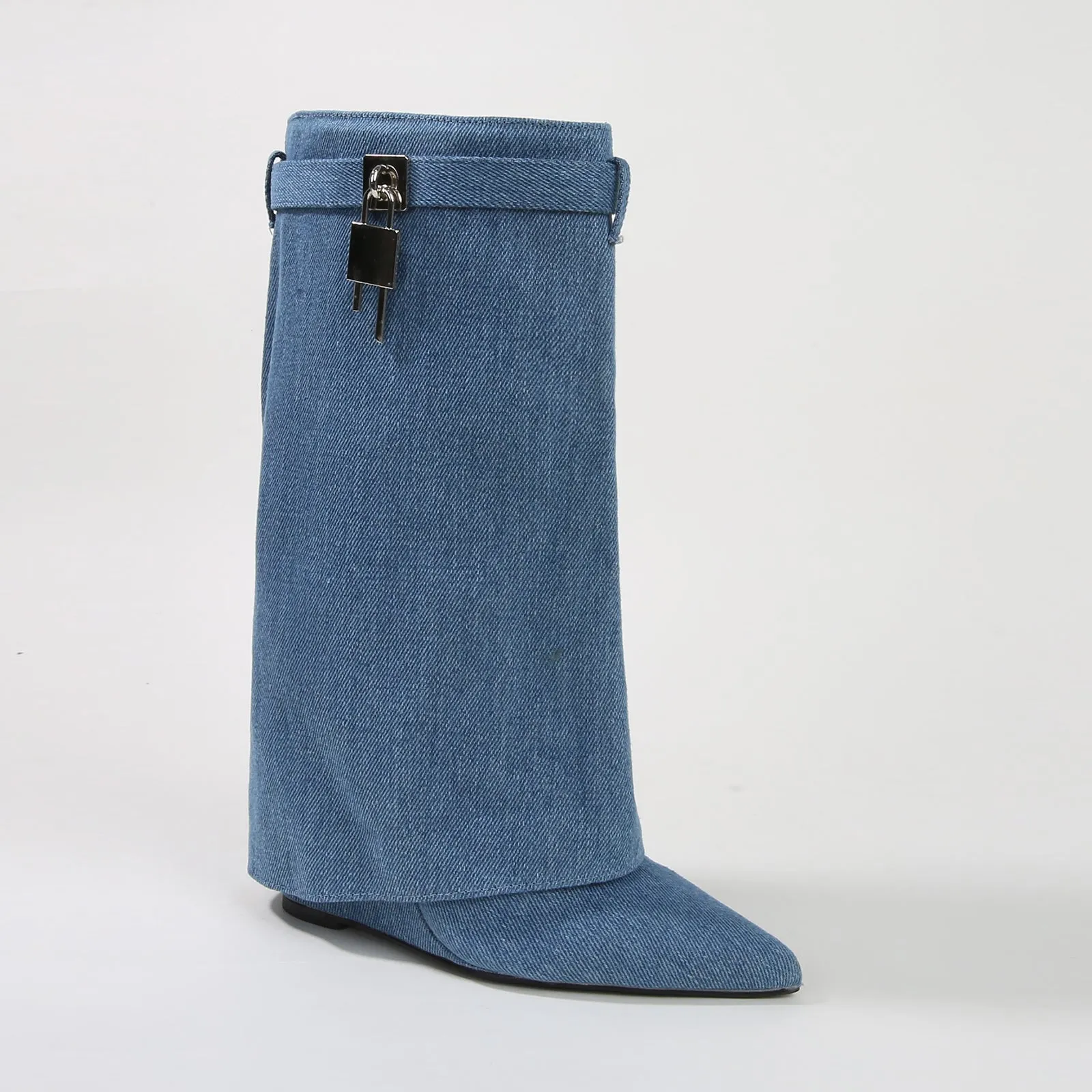 Paisley Leather Fold-over Wege Boots with Lock Detail